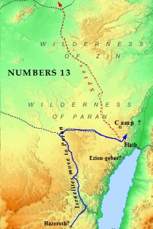 A map of Moses & the Israelites on their march to Canaan.