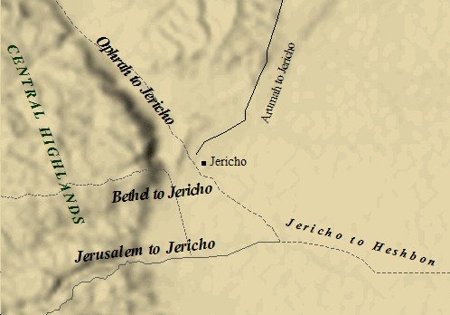 A map of the roads in and out of ancient Jericho.