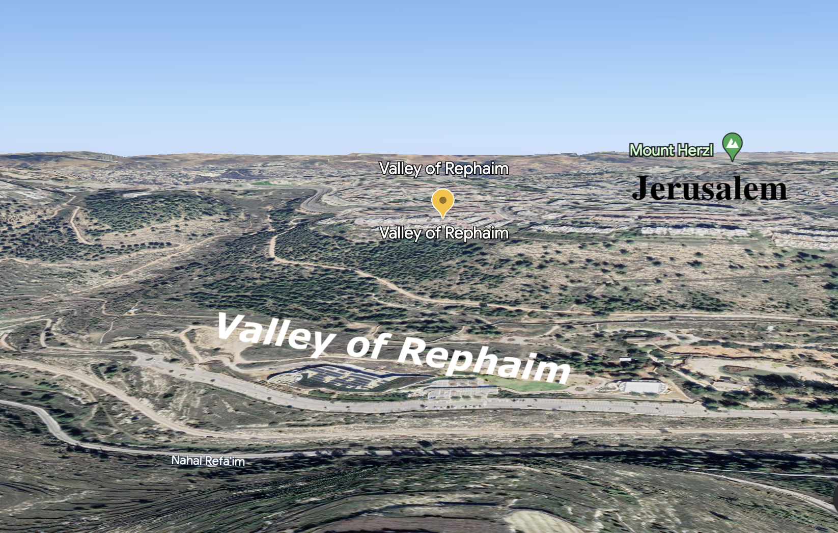 A map of the Valley of Rephaim southeast of Jerusalem.
