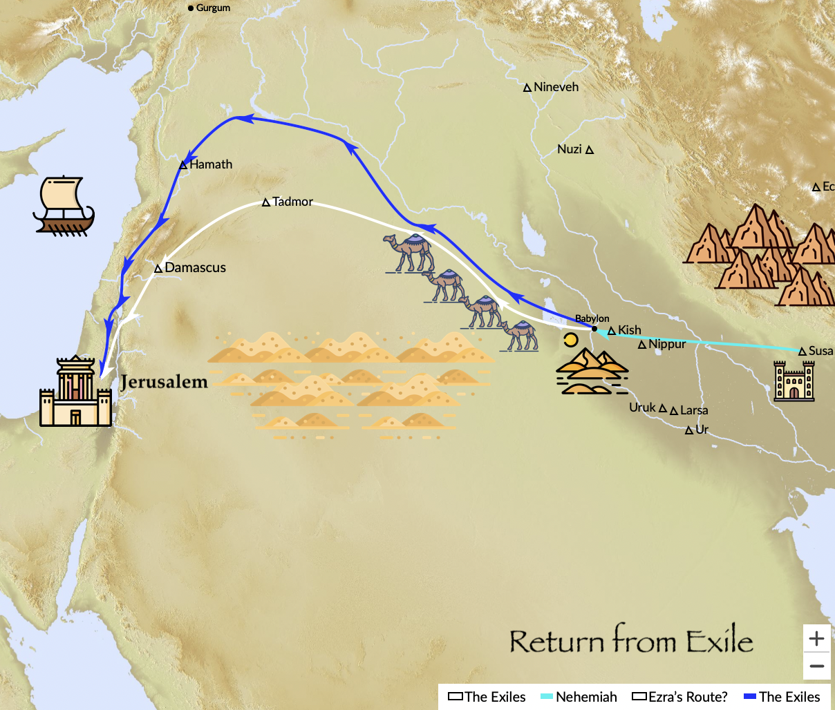 A map of the Jewish return from Babylonian exile.