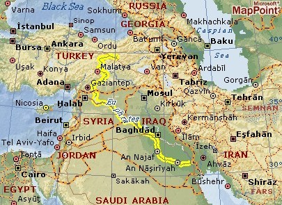 A map of modern day Middle East.