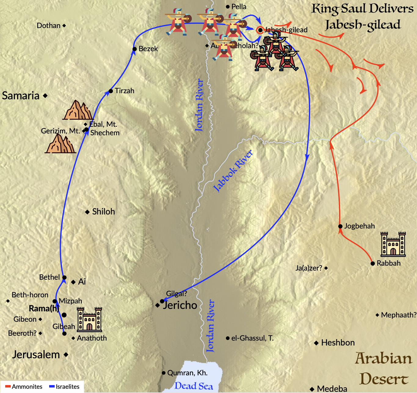King Saul delivers the city of Jabesh-gilead from the Ammonites.