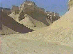 Rock formations in the cliffs south of the Dead Sea which may be remains of Sodomite civilization.