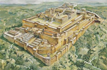 A depiction of what Solomon's Temple may have looked like. Solomon's temple was the First Temple in Israel's history built in Jerusalem.