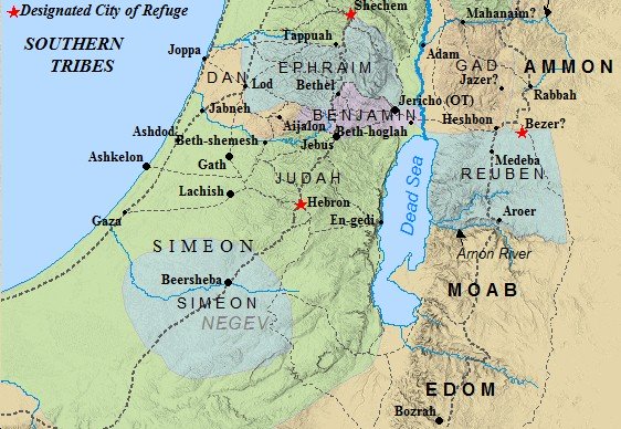 A map of the Southern Kingdom of Judah - which was comprised of the tribes of Judah & Benjamin.