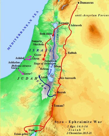 A map of the Syro-Ephraimite War with Judah.