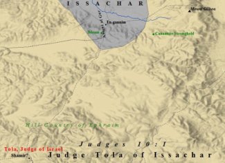 A map of Judge Tola of Issachar in Judges 10.