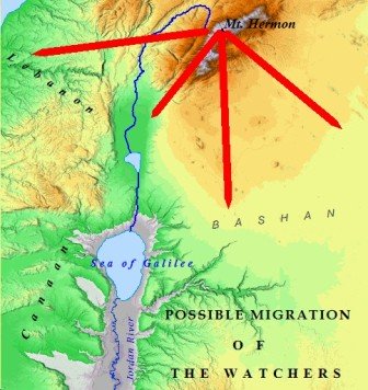 A map of the possible  migration of the Nephilim from the peak of Mt. Herman.