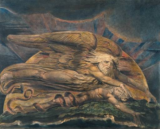 William Blake's painting of God creating Adam by giving him breath.