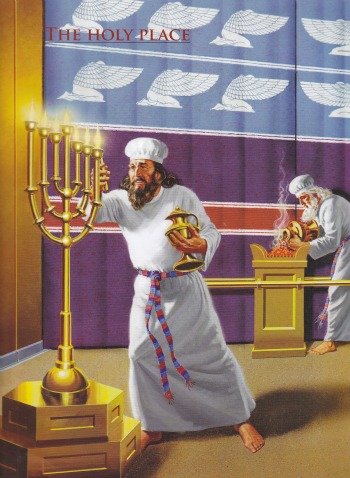 The Rose Guide to the Tabernacle of Moses depicts priests working within the Holy Place.