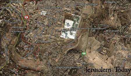 An aerial view of the city of Jerusalem as it is today. The Temple Mount is in the center of the picture.